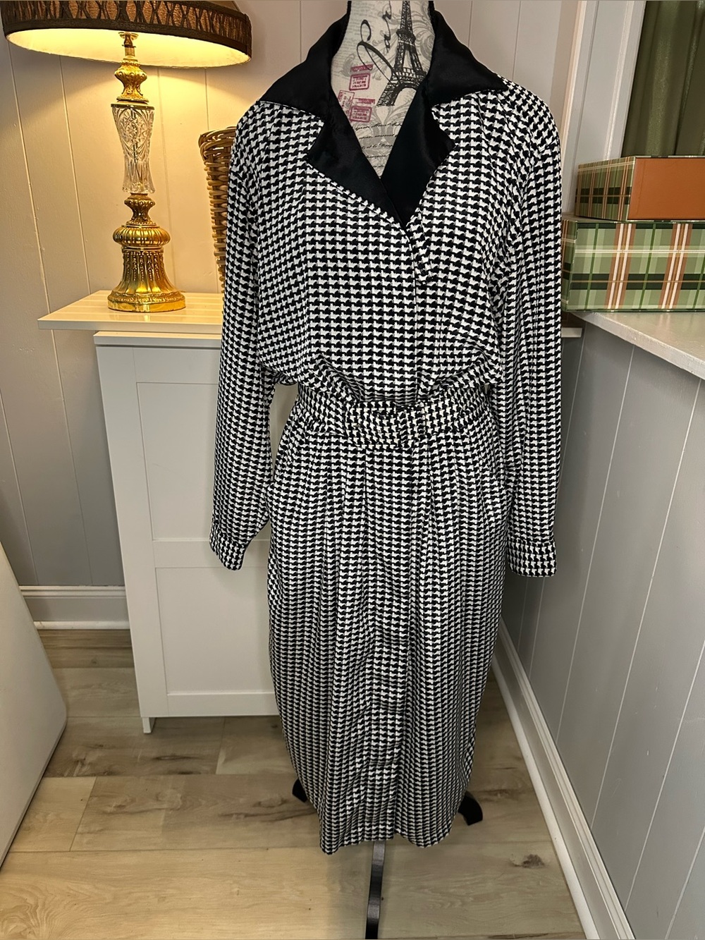 Vintage Argenti Boutique Black & White Houndstooth Belted Dress